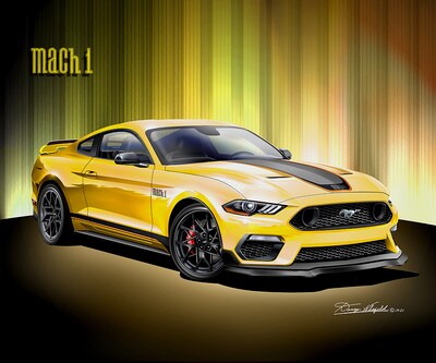 2023 Mustang Car Art Prints by Danny Whitfield | MACH 1 - Grabber Yellow | Car Enthusiast Wall Art - image1